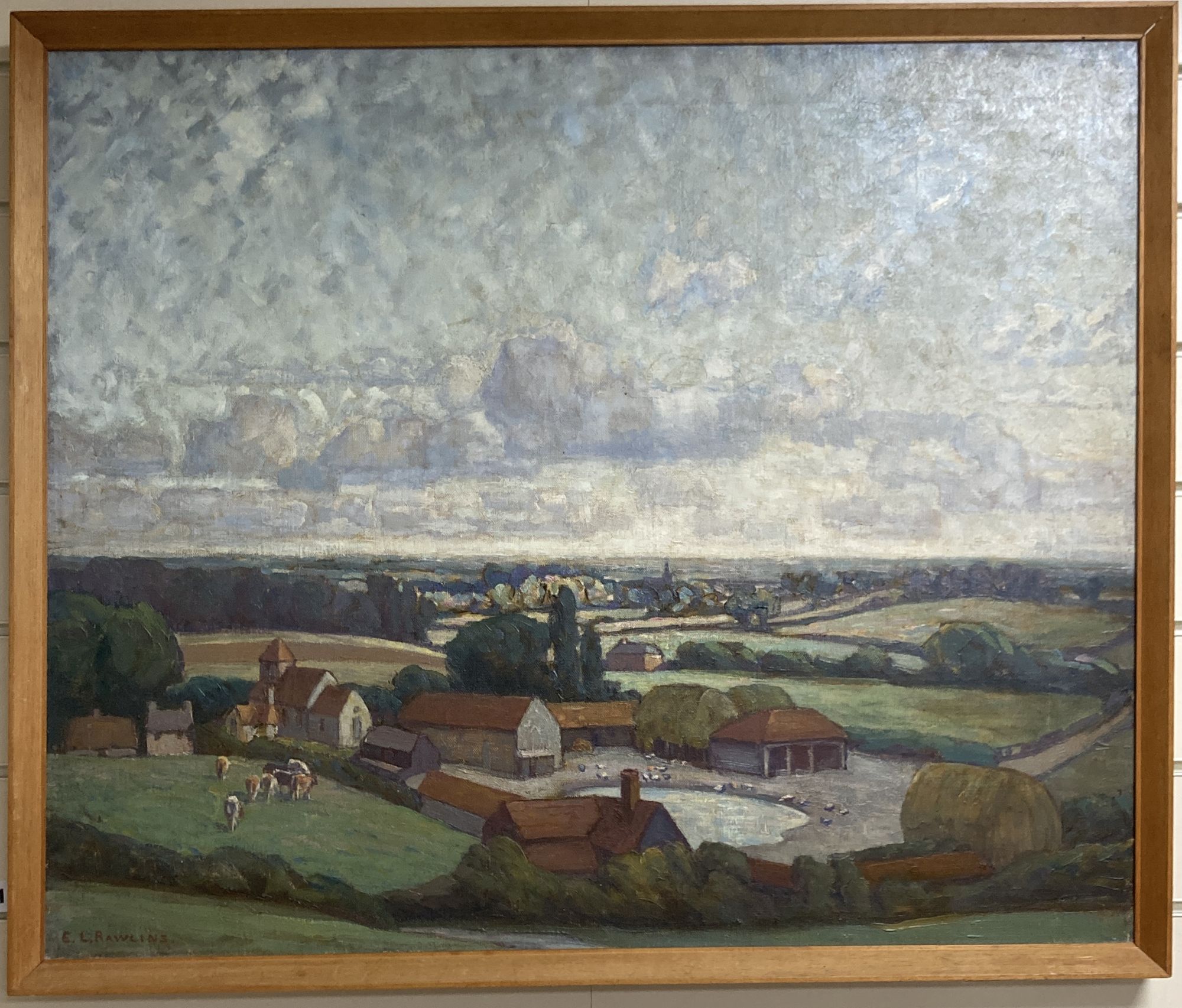 Ethel L. Rawlins (1880-1940), oil on canvas, Farm on the South Downs, signed, 63 x 76cm